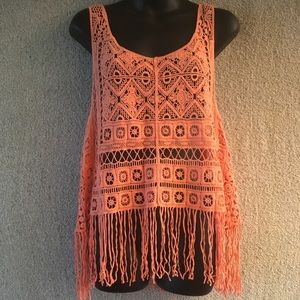 Active Brand Coral Crochet Fringed Tanktop